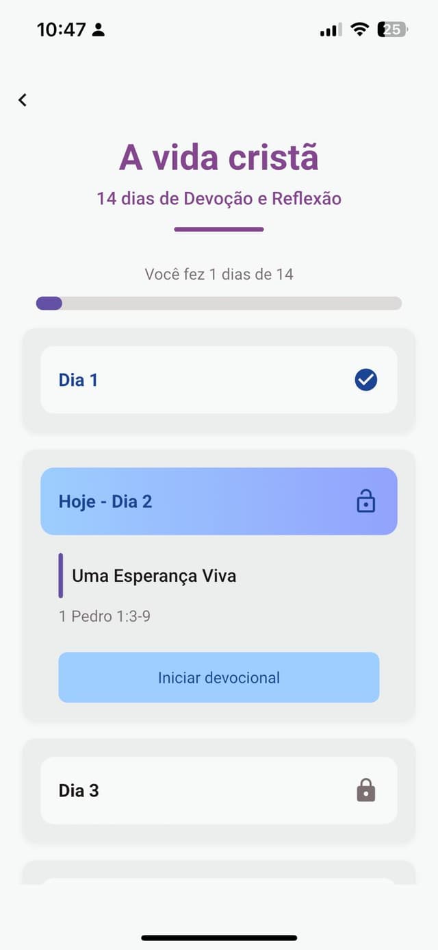 Tela de feed de devocionais do aplicativo BibleRats